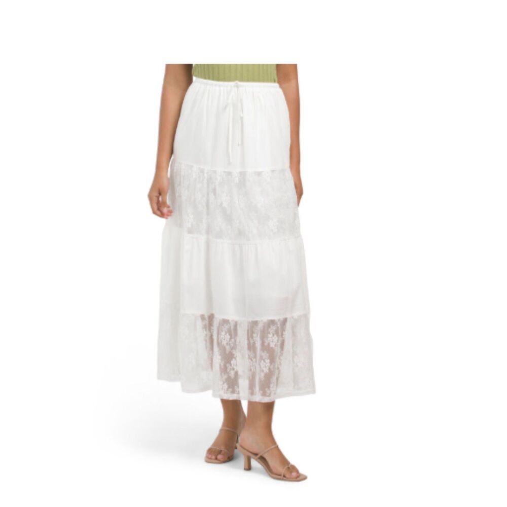 Womens Le Lis White Lace Contrast Tiered Maxi Skirt